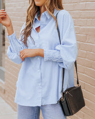 Stripe Button-Down Long Sleeve Shirt Contrast Business Casual Top Loose Blouse