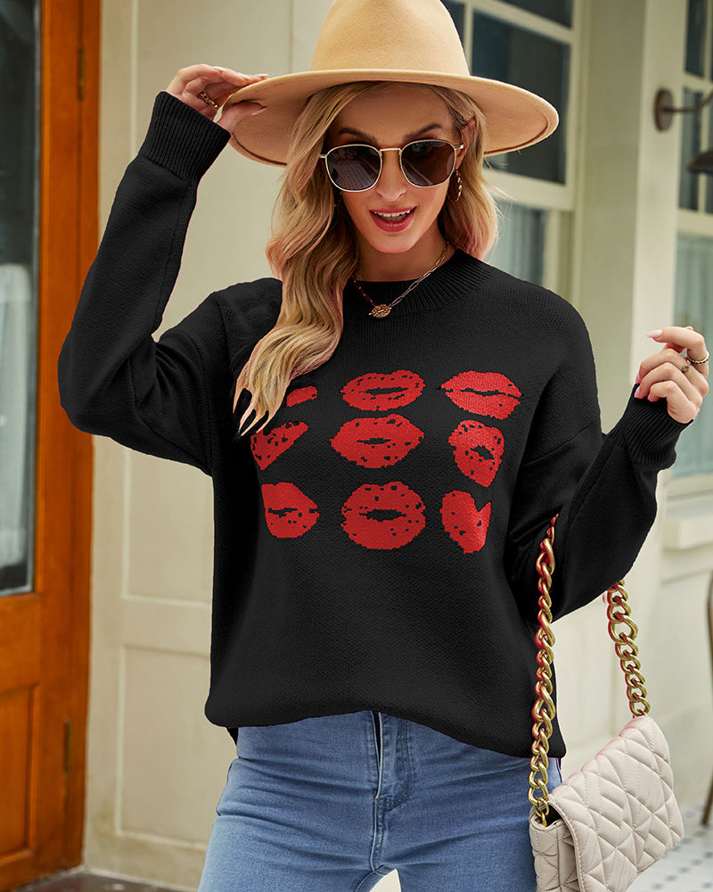 Valentine's Day Heart Lips Pattern Sweater