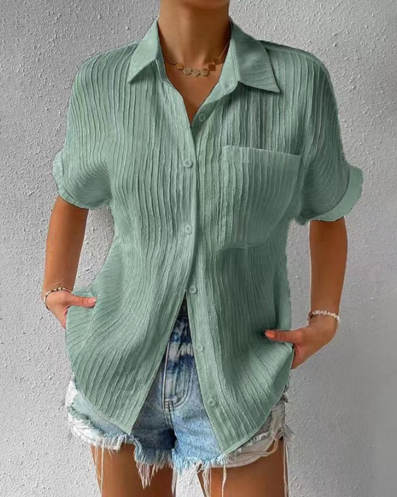 Short Sleeve Button Down Camp T-Shirts Casual Plus Size Tops