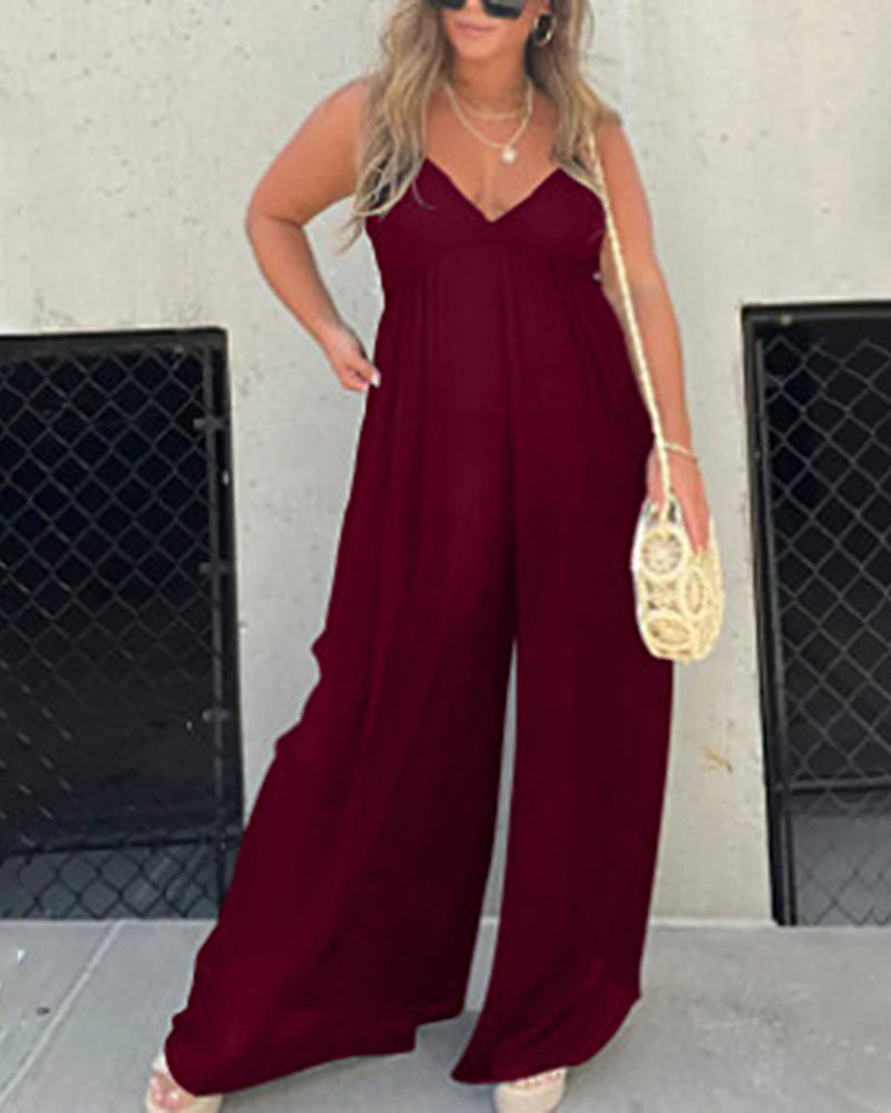 Casual Loose-Fitting Sleeveless Wide-Leg Jumpsuit