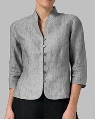 Stand Collar Button Slim Fit Three Quarter Sleeve Shirt Top