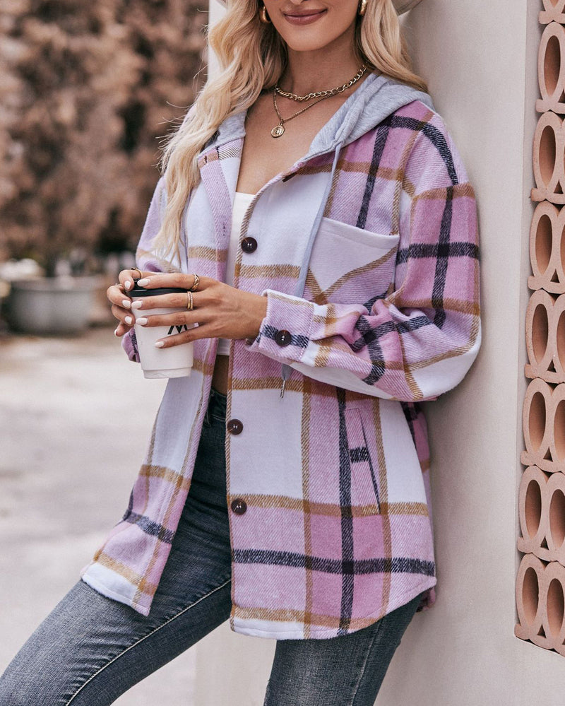 Casual Mid-length Plaid Shirt Hooded Jacket