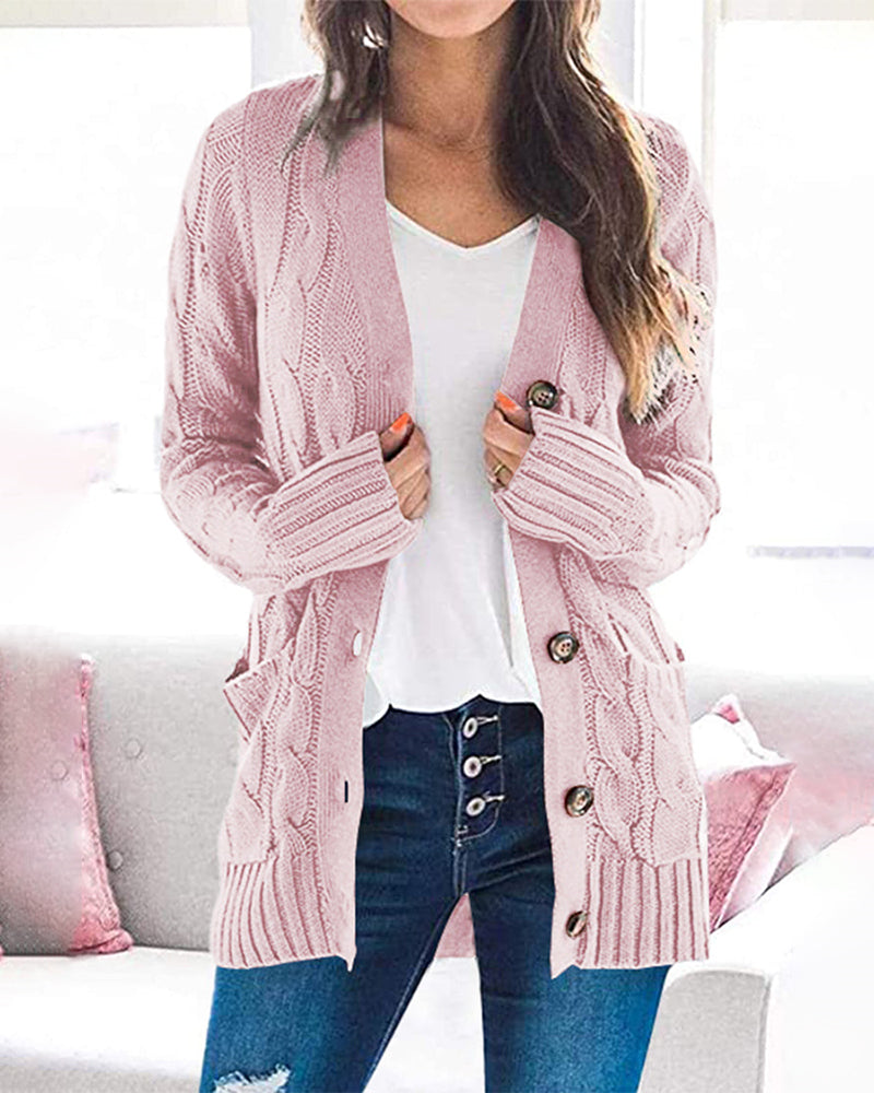 Plain Twist Button Cardigan Sweater
