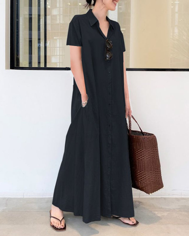 Casual Loose Short Sleeve Beach Dress Solid Color Loose Temperament Long Shirt Dress