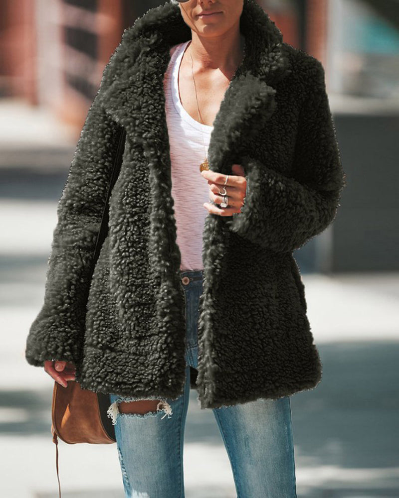 Plush Coat Lapel Long Sleeved Cardigan Jacket