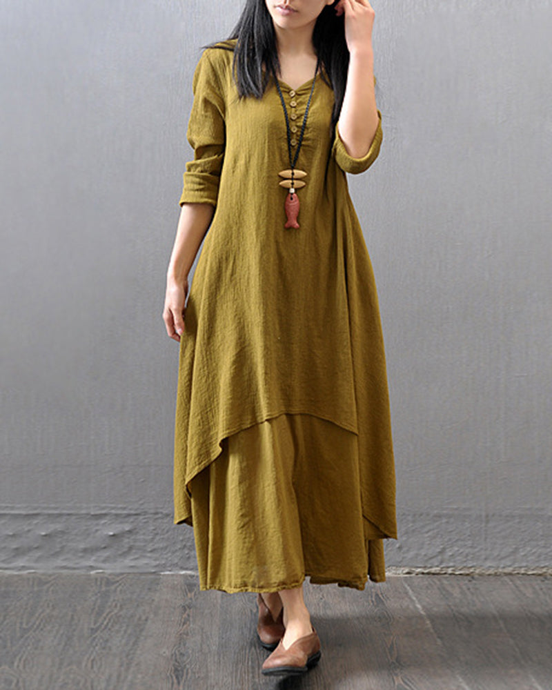 Loose Boho Cotton Maxi Kaftan Dress Layer Casual Long Tunic Dress