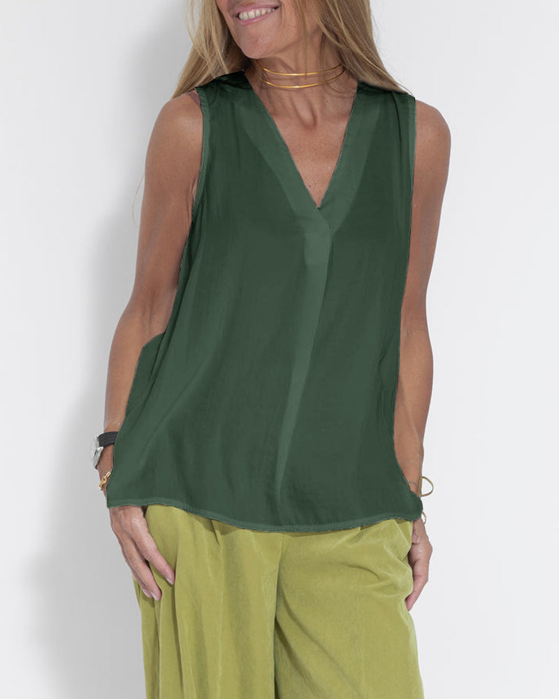 Women's Sleeveless V-Neck Chiffon Blouse Vest
