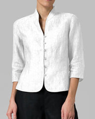 Stand Collar Button Slim Fit Three Quarter Sleeve Shirt Top
