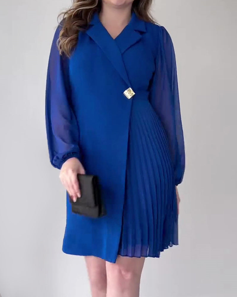 Solid Color Lapel Pleated Blazer Dress