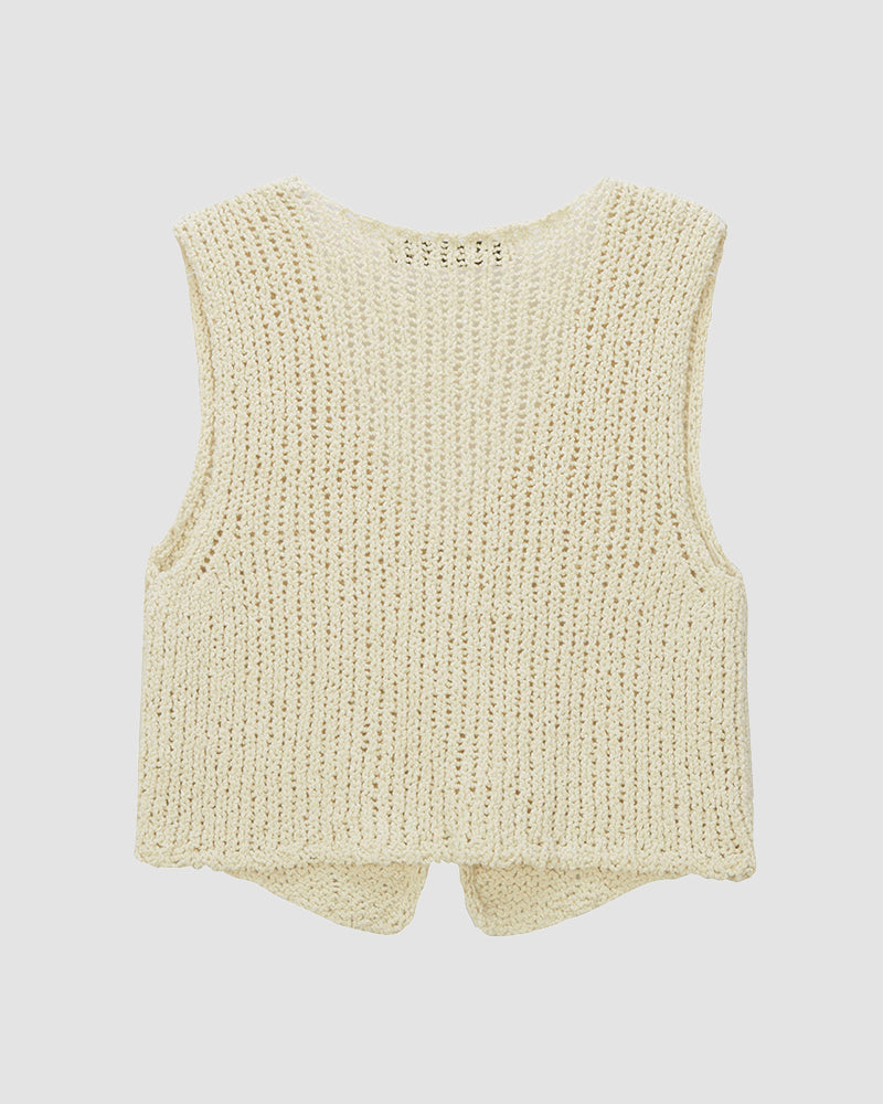Vintage Knit Sweater Vest Open Front Out Hollow Tank Crop Sleeveless Button Out Top