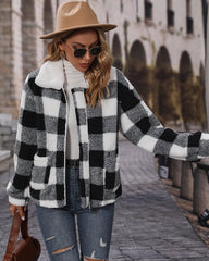 Double Sided Fleece Long Sleeve Plaid Jacket