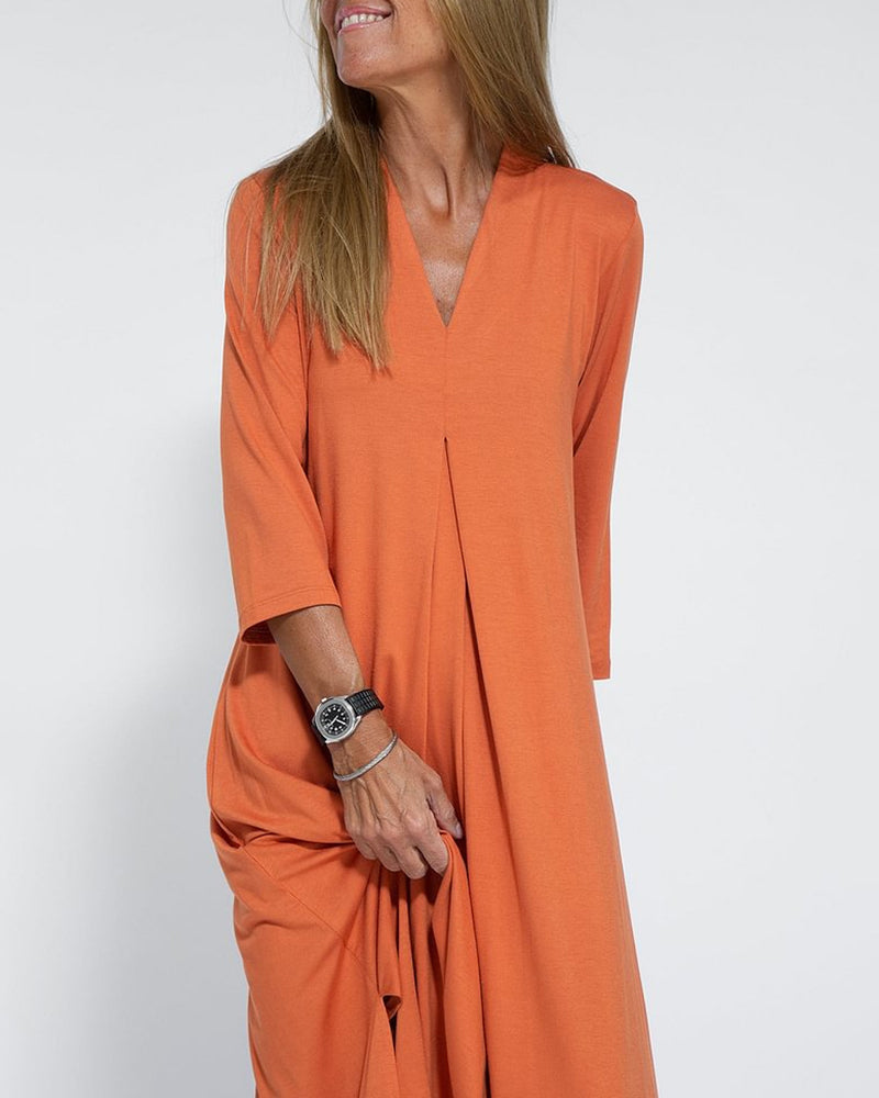 Solid Color Long Sleeve V-Neck Comfy Dresses