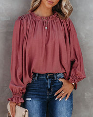 Ruffle Long Sleeve T-Shirt Crewneck Top