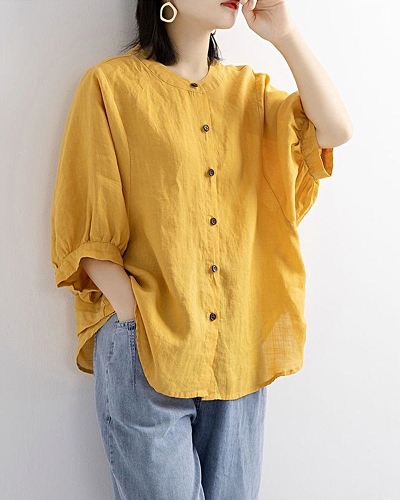 Lantern Sleeve Retro Loose Mid-sleeve Plus Size Shirt