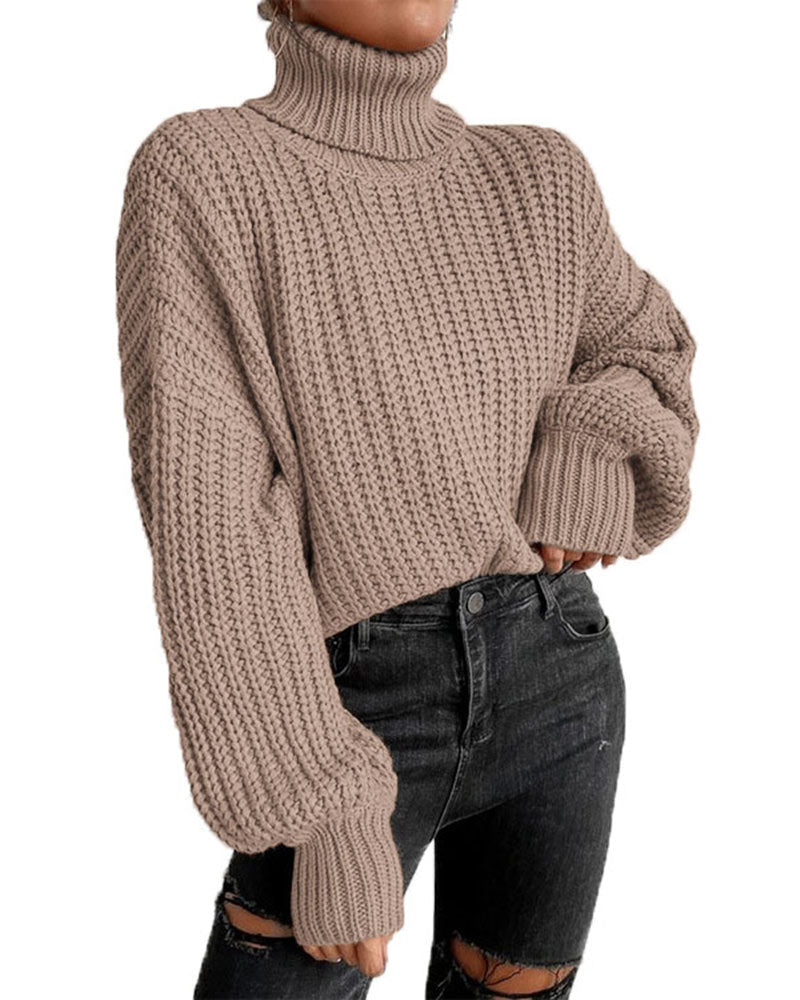 Rolled Neck Drop Shoulder Sweater