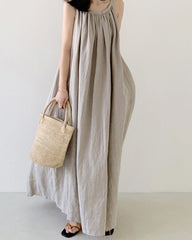 Ankle-length Sleeveless Tank Top Cotton Linen Dress