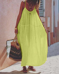 Casual Thin Beach Dress Solid Color Loose Spaghetti Strap Swing Dress
