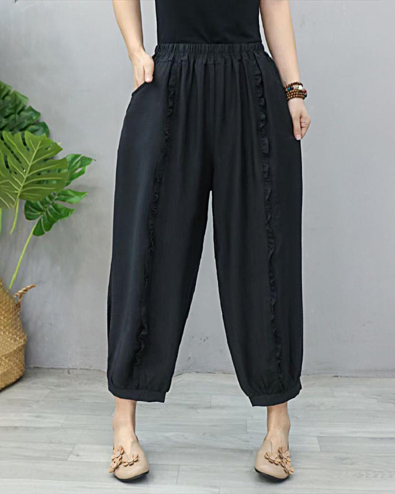 Elastic Waist Plus Size Women's Loose Casual Cropped Pants