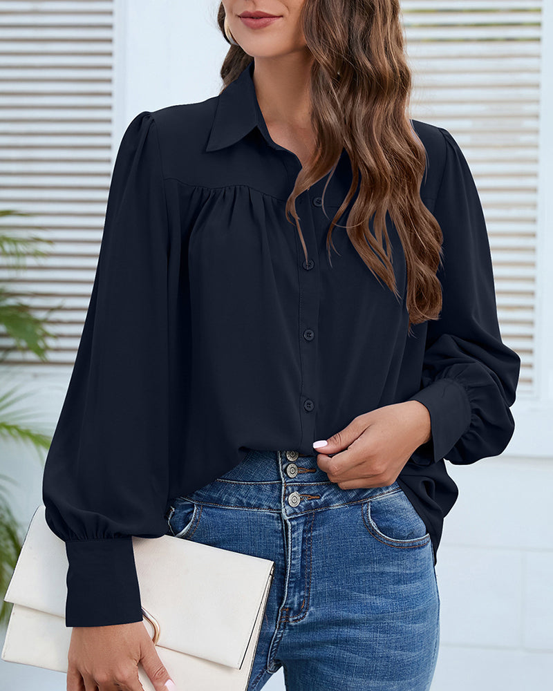 V Neck Button Down Shirts Long Sleeve Collared Blouses Tops