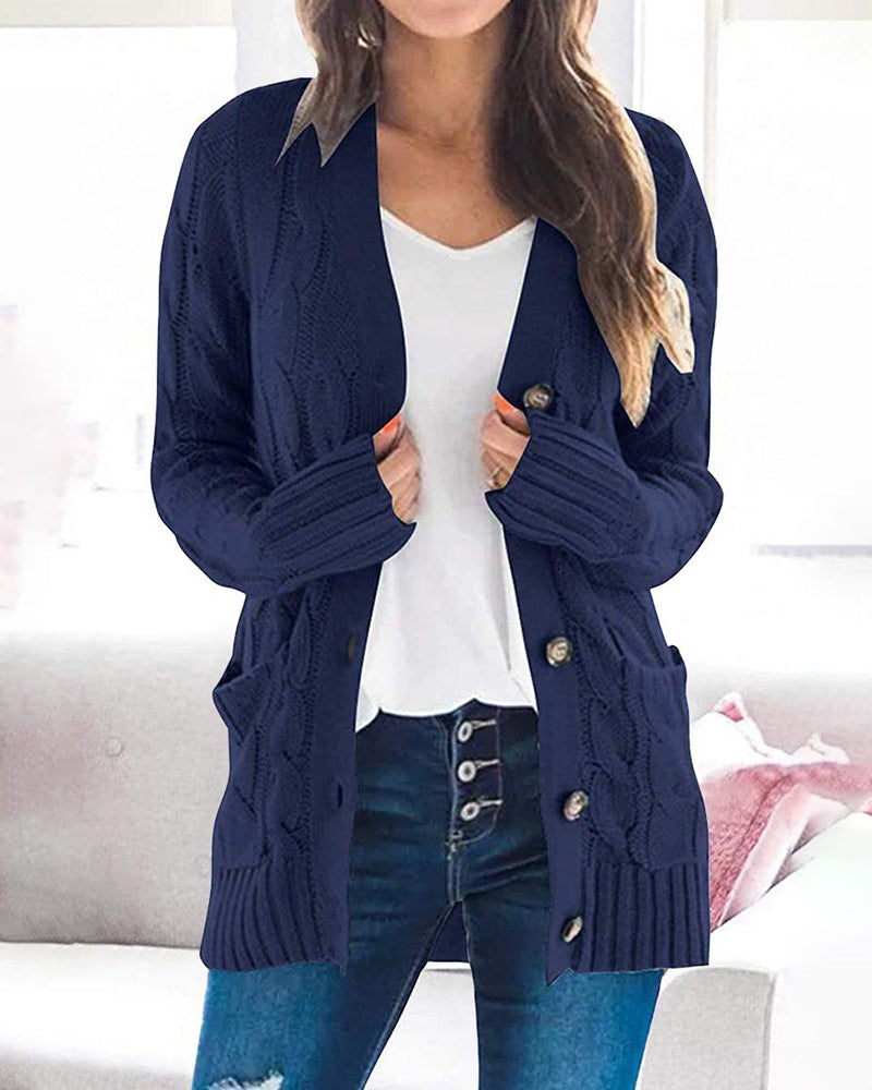 Plain Twist Button Cardigan Sweater
