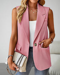 Sleeveless Buckled Slit Side Single Breasted Blazer Casual Office Wear Vest Jacket