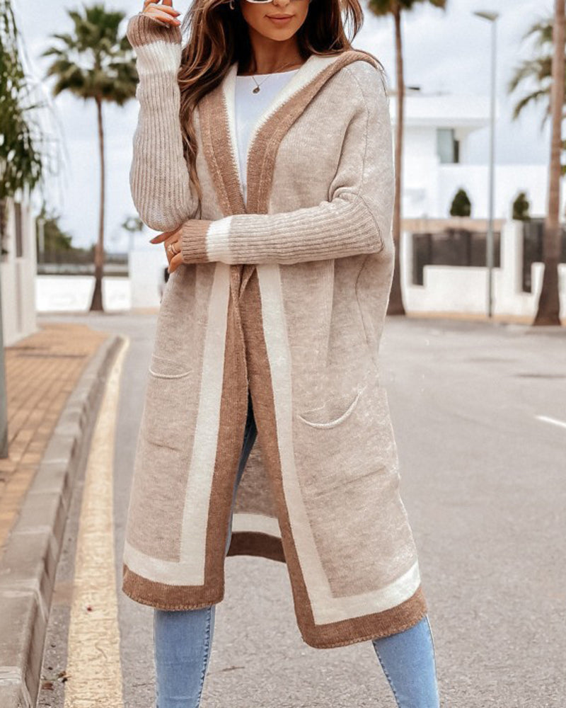 Oversized Knit Long Cardigan Hoodie Balloon Long Sleeve Pocket Jacket