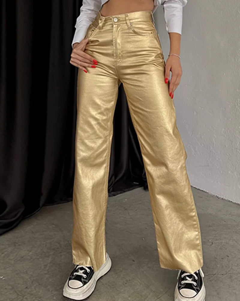 Retro Straight-leg Trousers Pants with Pockets