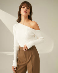 Oblique Shoulder Backless Knitwear Sweater