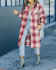 Plaid Flannel Long Shacket Jacket Coat