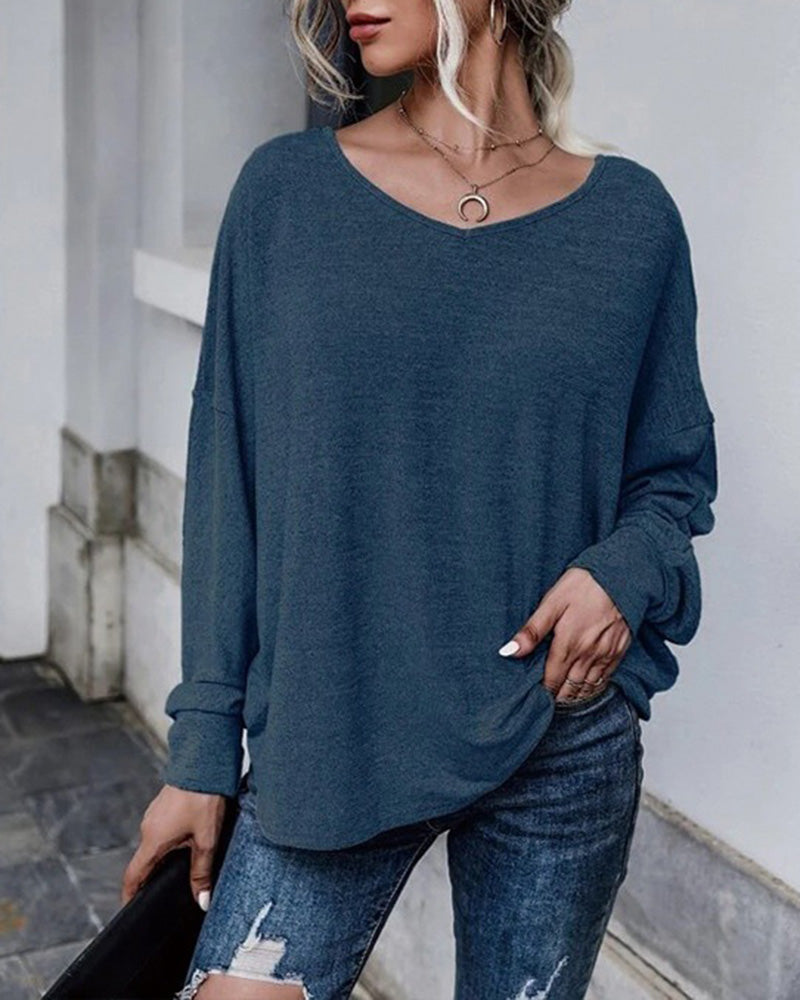 Tie Plunging Back Dolman Sleeve Oversize Top