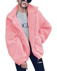 Fleece Fuzzy Faux Zipper Coats Casual Lapel Outwear