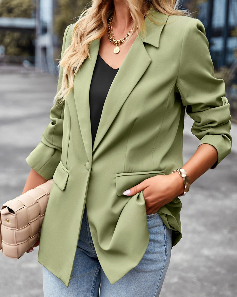 Casual Long Blazer Jacket Lapel Open Front Office Suit