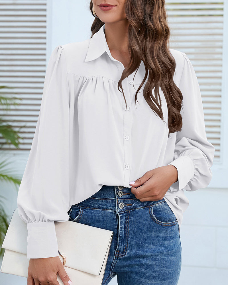 V Neck Button Down Shirts Long Sleeve Collared Blouses Tops