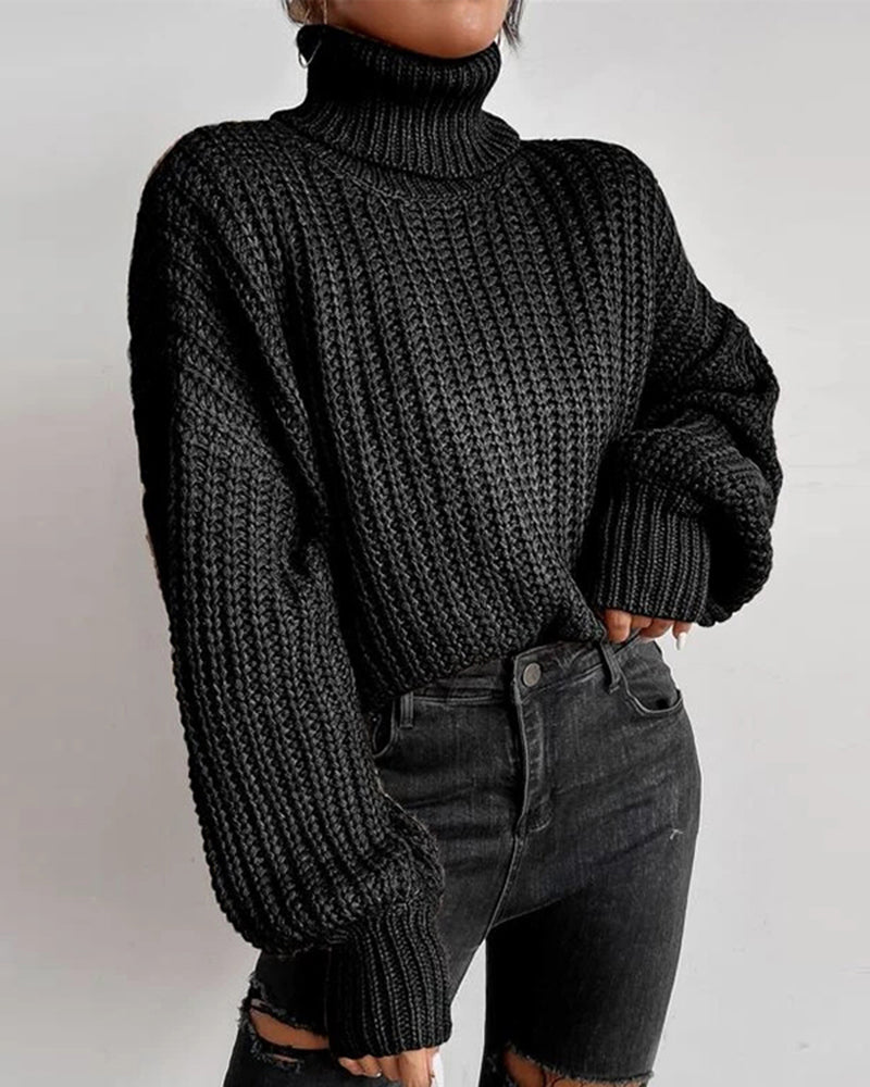 Rolled Neck Drop Shoulder Sweater