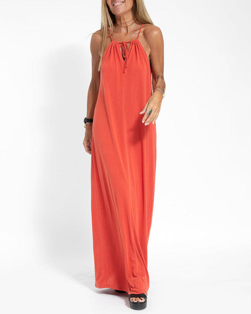 Two-piece Halterneck Tie Sleeveless Long Dress and Irregular Cardigan Set