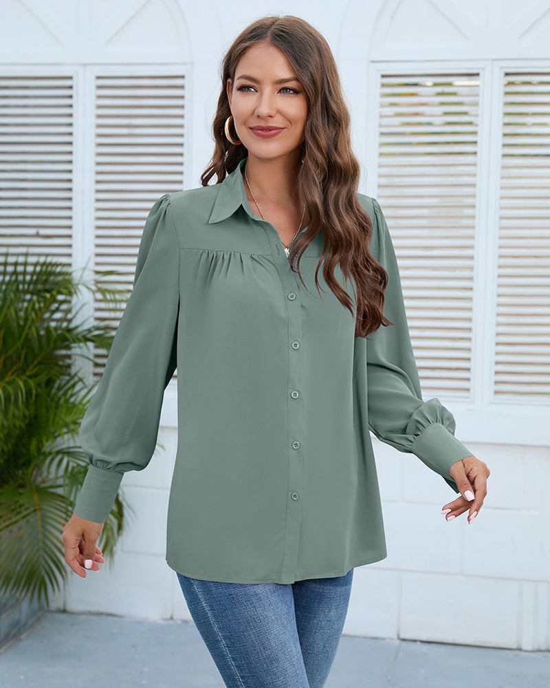 V Neck Button Down Shirts Long Sleeve Collared Blouses Tops