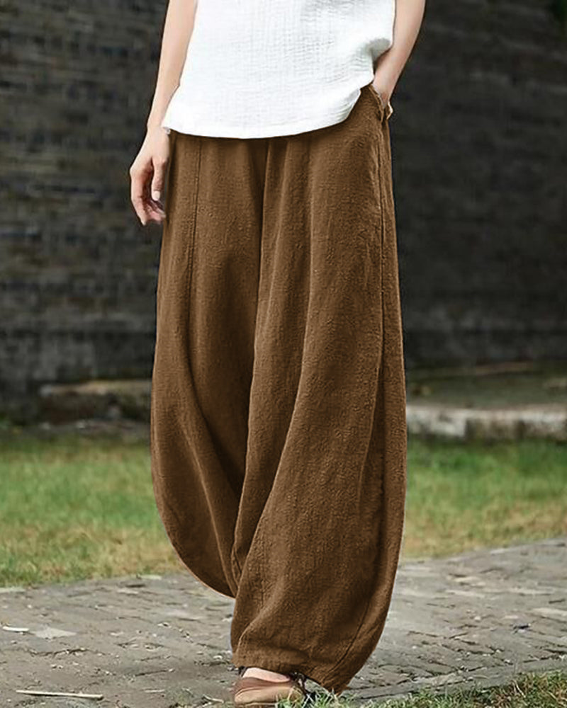 Casual Cotton Linen Baggy Pants with Elastic Waist Relax Fit Lantern Trouser