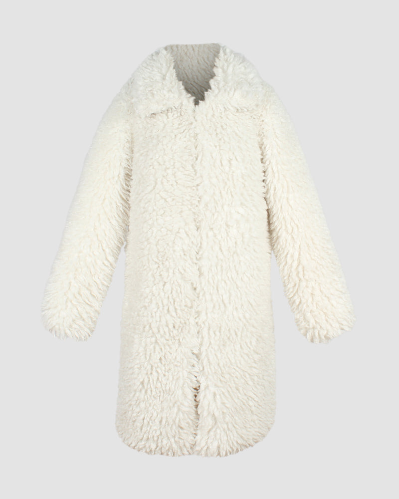 Open Front Fuzzy Coat Faux Fur Plush Lapel Warm Long Coat