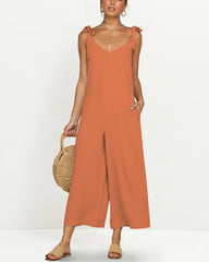 Sleeveless Tie Strap Backless Wide Leg Casual Loose Jumpsuit Rompers