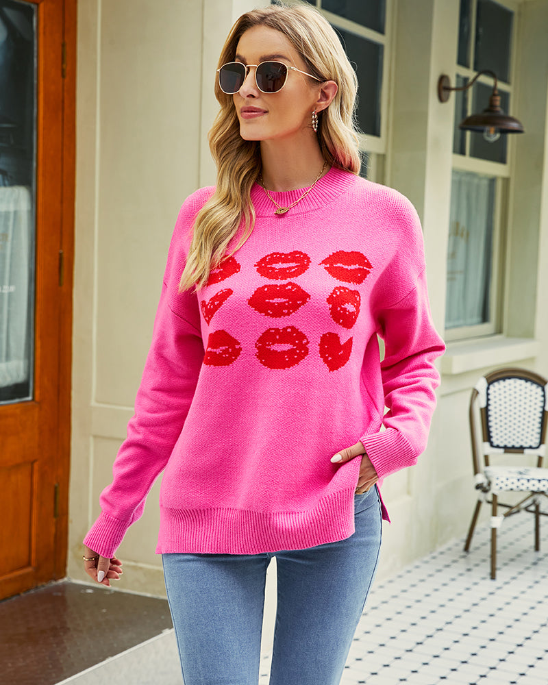 Valentine's Day Heart Lips Pattern Sweater