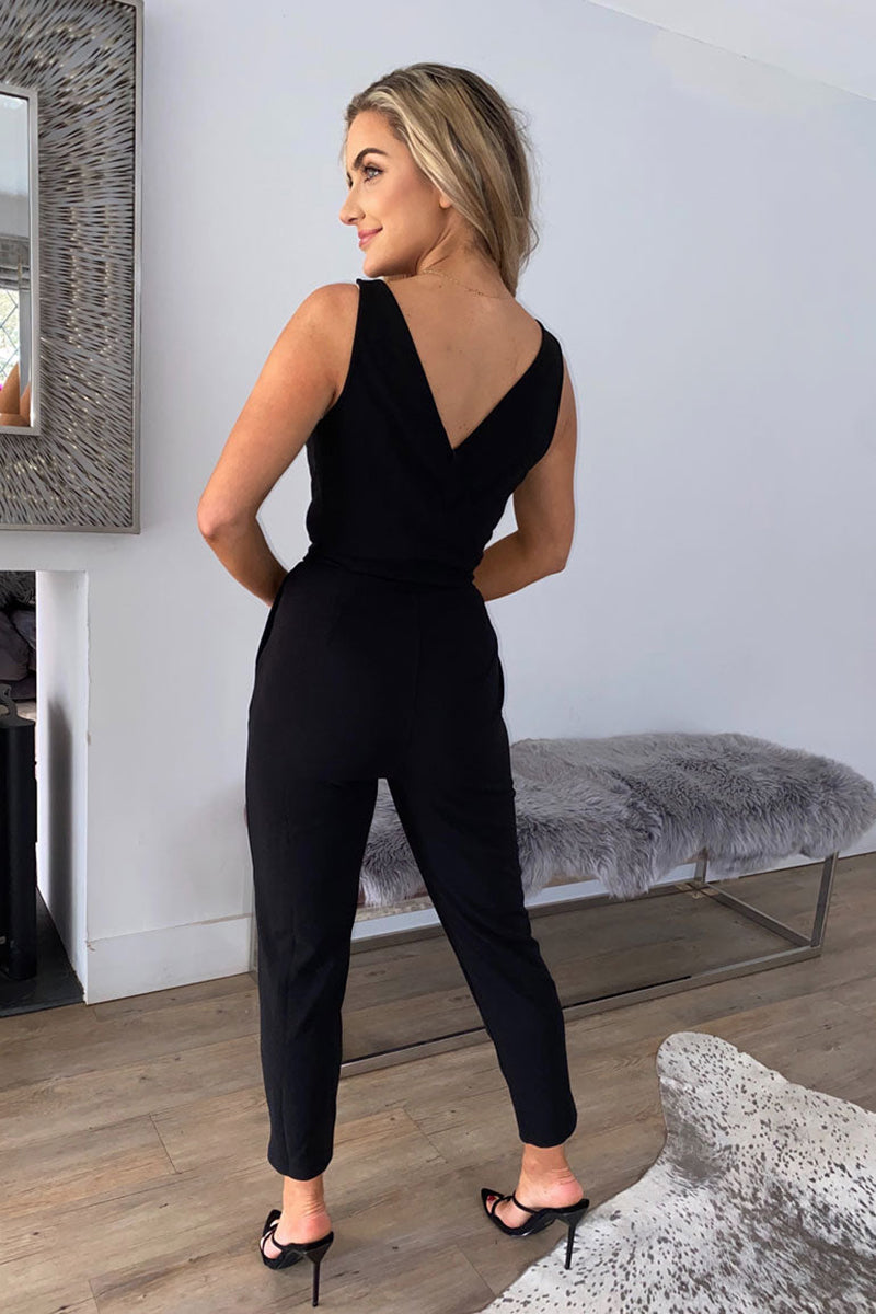 Wrap Neck Straight Leg Jumpsuit