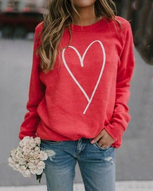 Valentine's Day Heart Crewneck Sweatshirt for Women Cute Shirts Long sleeve