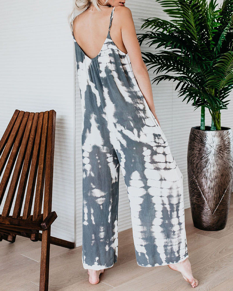 Sleeveless Loose Jumpsuit Adjustable Strap One Piece Jumpsuit with Pockets