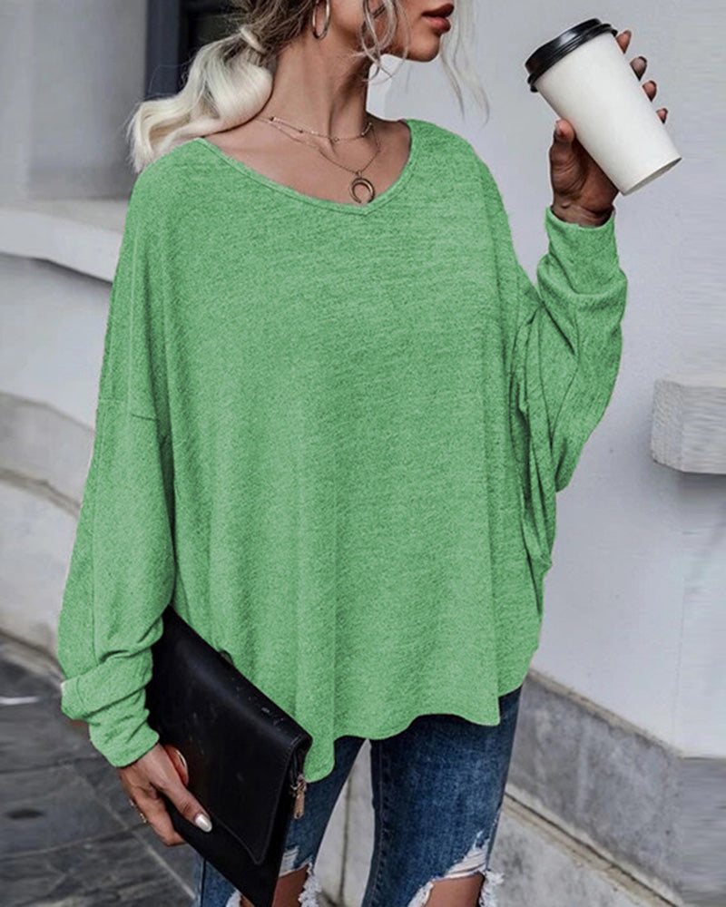 Tie Plunging Back Dolman Sleeve Oversize Top