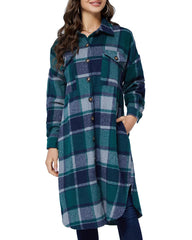 Knee Length Plaid Flannel Shirt Jacket