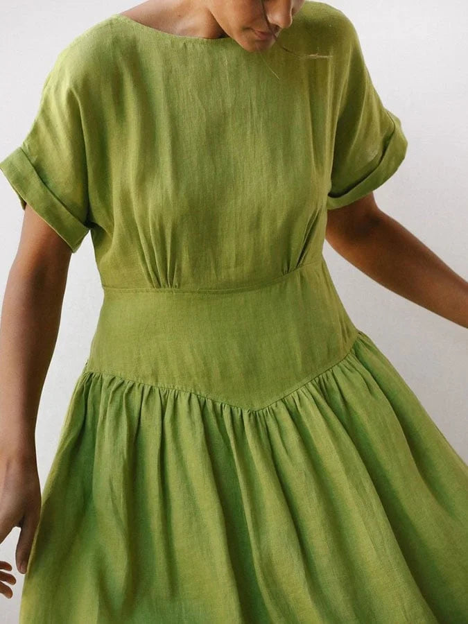 Linen Grass Green Midi Dress