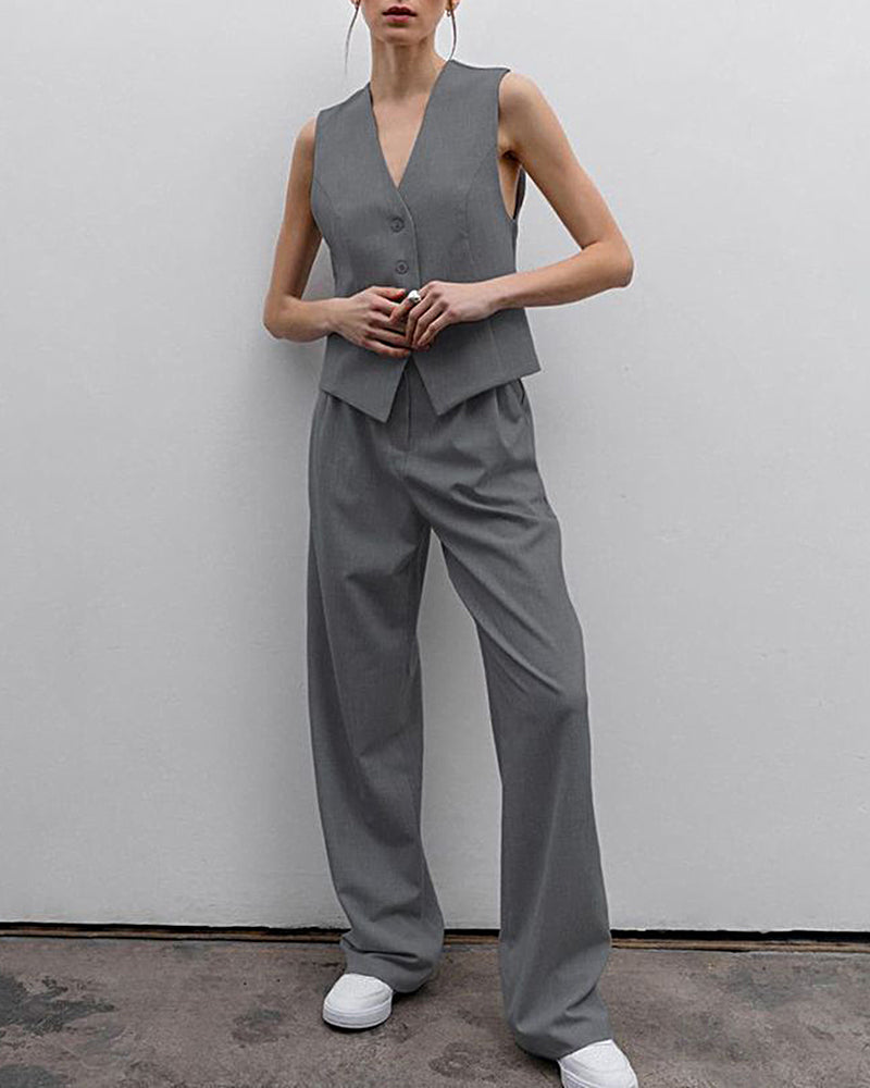 Sleeveless Vest Set Casual V Neck Vest Suit Pants Two-piece Set