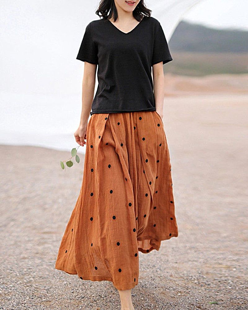 Polka Dot Print Skirt Women's Summer All-Match Midi-Calf Long Skirts