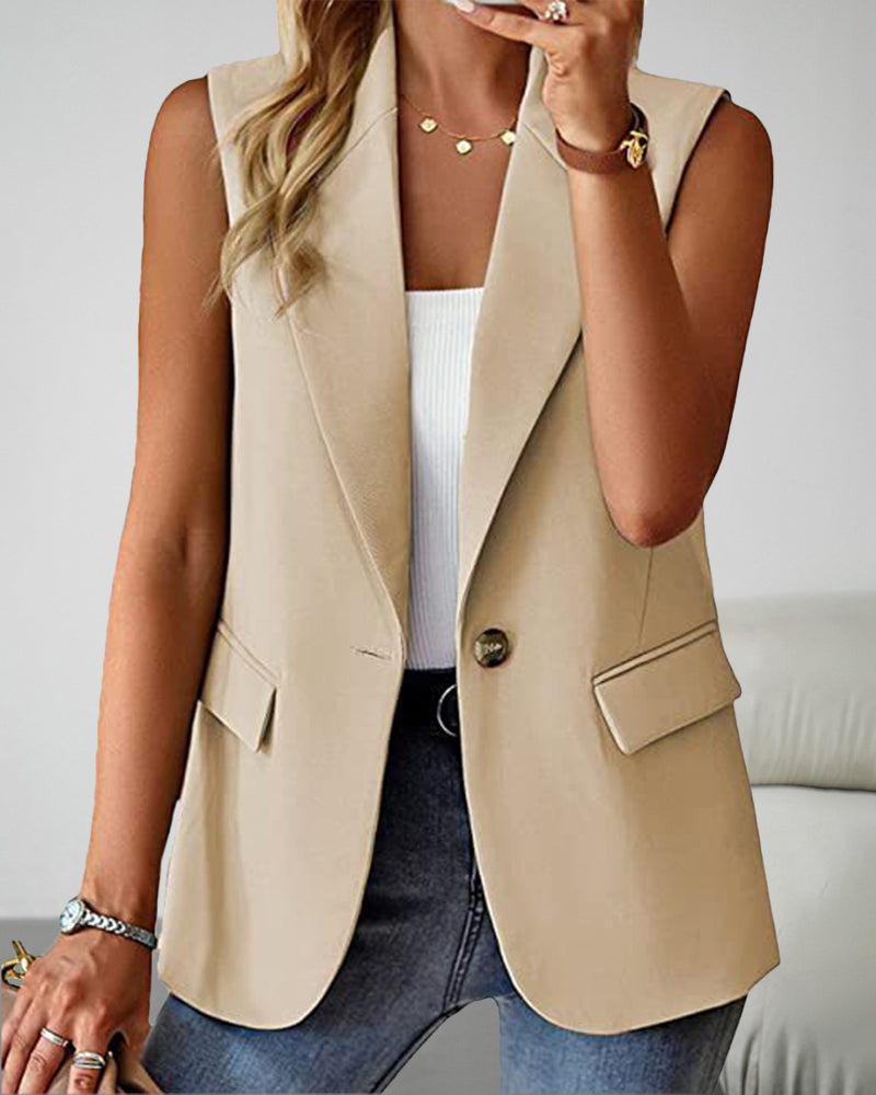 Sleeveless Buckled Slit Side Single Breasted Blazer Casual Office Wear Vest Jacket