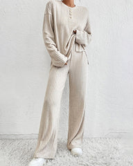 Loungewear Sets Casual Comfort Soft Split Hem Sweater & Wide Leg Pants